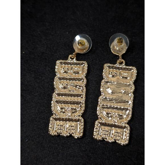 Gold Tone Bride White Bead Rhinestone Dangle Pierced Earrings Wedding - Picture 6 of 8